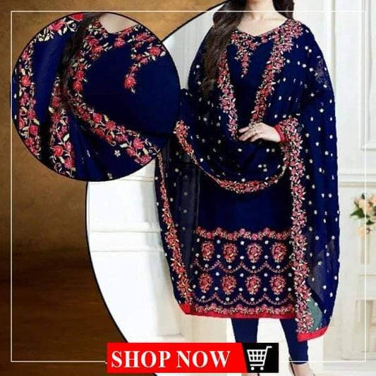LAVINA 640 BLUE FULL EMBROIDERED COMPLETE 3 PIECE SUIT