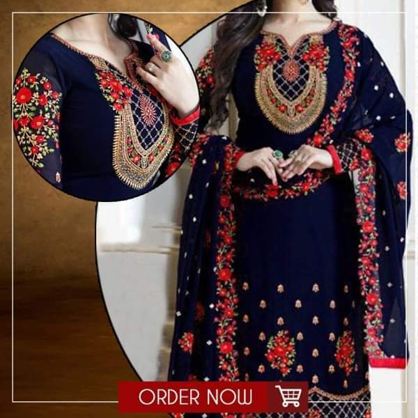 LAVINA 940 BLUE FULL EMBROIDERED COMPLETE 3 PIECE SUIT