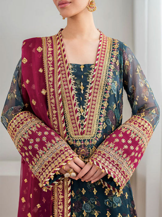 BAROQUE Chiffon Hevy Embroidered Dress With Digital Printed Sequence Embroidered Dupatta (Unstitched) (CHI-1044)