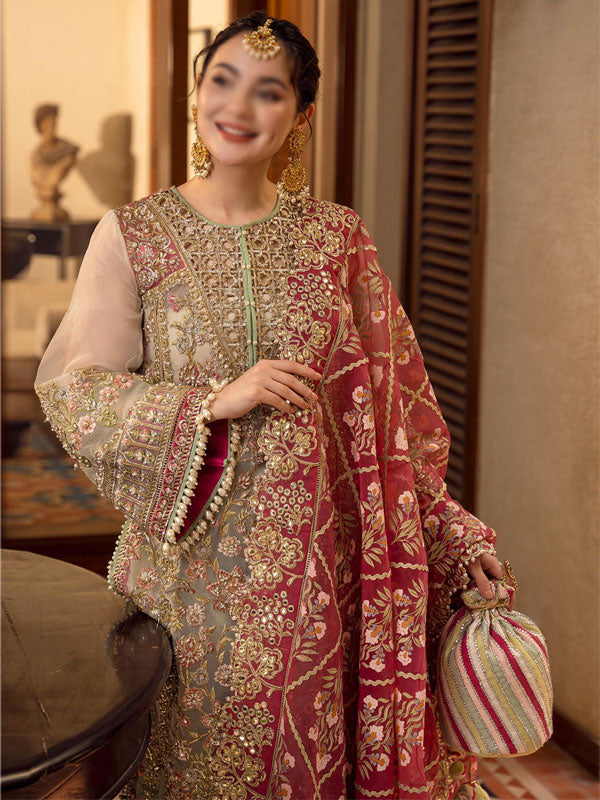 Luxury Handcrafted & Heavy Embroidered Organza Bridal Dress (Unstitched)