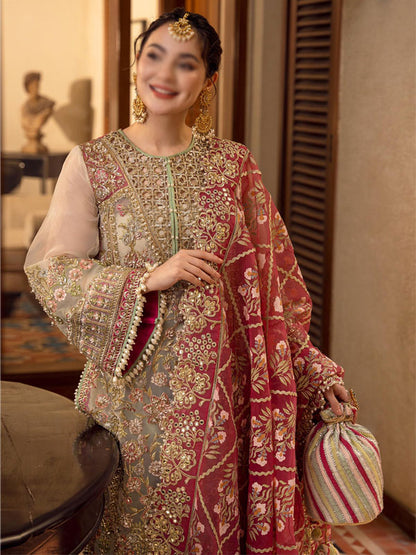 Luxury Handcrafted & Heavy Embroidered Organza Bridal Dress (Unstitched)