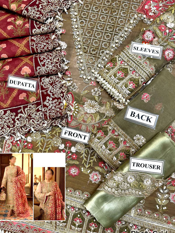 Luxury Handcrafted & Heavy Embroidered Organza Bridal Dress (Unstitched)