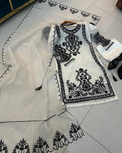 Stitched Elegant Long Shirt Style Embroidered 3-Piece
