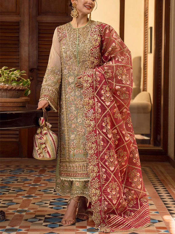 Luxury Handcrafted & Heavy Embroidered Organza Bridal Dress (Unstitched)