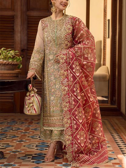 Luxury Handcrafted & Heavy Embroidered Organza Bridal Dress (Unstitched)